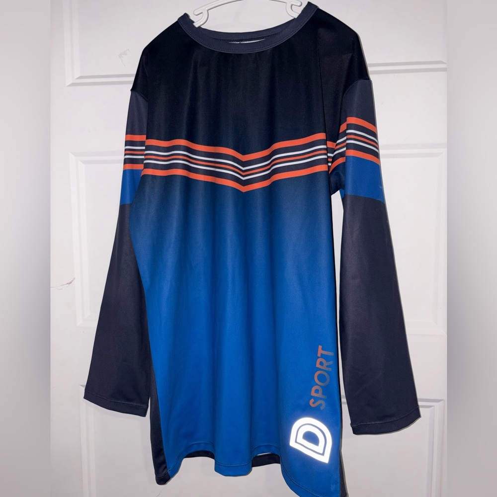 Dri-FIT Sport Long Sleeve Athletic Top - Blue with Orange Stripes 9-10y
